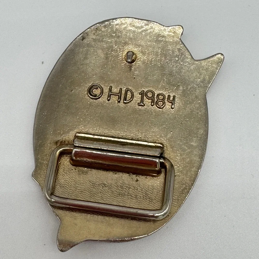Vintage 1984 Lady Harley Davidson Metal Belt Buckle Black Enamel 3.5